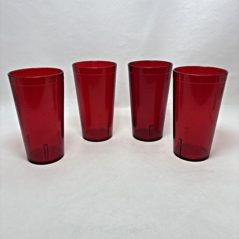 Vtg 4 Plastic Restaurant Cup 16oz Continental Carlisle 5216 USA Red 90s Tumbler